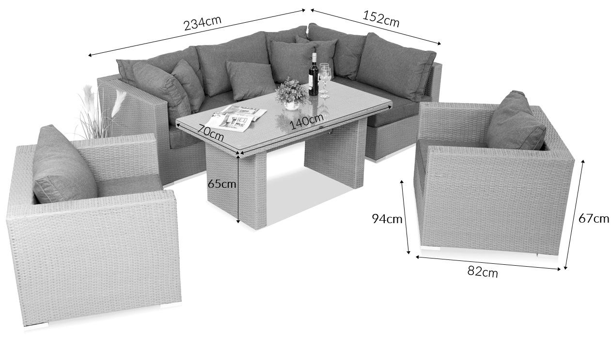 Wymiary narożnika technorattan Ligurito