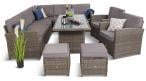 Meble technorattan narożnik, stół, pufy i fotele Cofete Dark Grey Plus