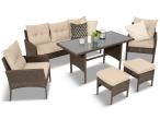 Zahradní nábytek s pohovkou 175 cm, jídelním stolem, křesly a taburety Perata Dining Brown