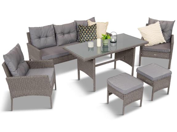Set de mobilier de sufragerie Perata Dining Poly Rattan - gri închis