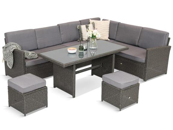 Set mobilier grădină tip colțar din techorattan 250x190xm   Cofete Antracit+ 2 pufe