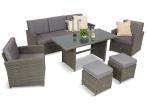 Komplet mebli obiadowych z dużą sofą 186cm technorattan Cofete Dining – Dark Grey