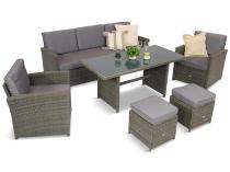 Komplet mebli obiadowych z dużą sofą 186cm technorattan Cofete Dining – Dark Grey