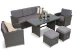 OUTLET - Zestaw mebli z sofą 186cm, wysokim stołem, fotelami i pufami Cofete Dining – Anthracite