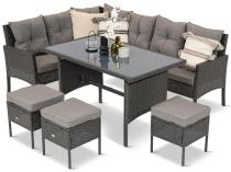 Narożnik z technorattanu 190x140cm z wysokim stołem i 3 pufami Torino Corner Anthracite