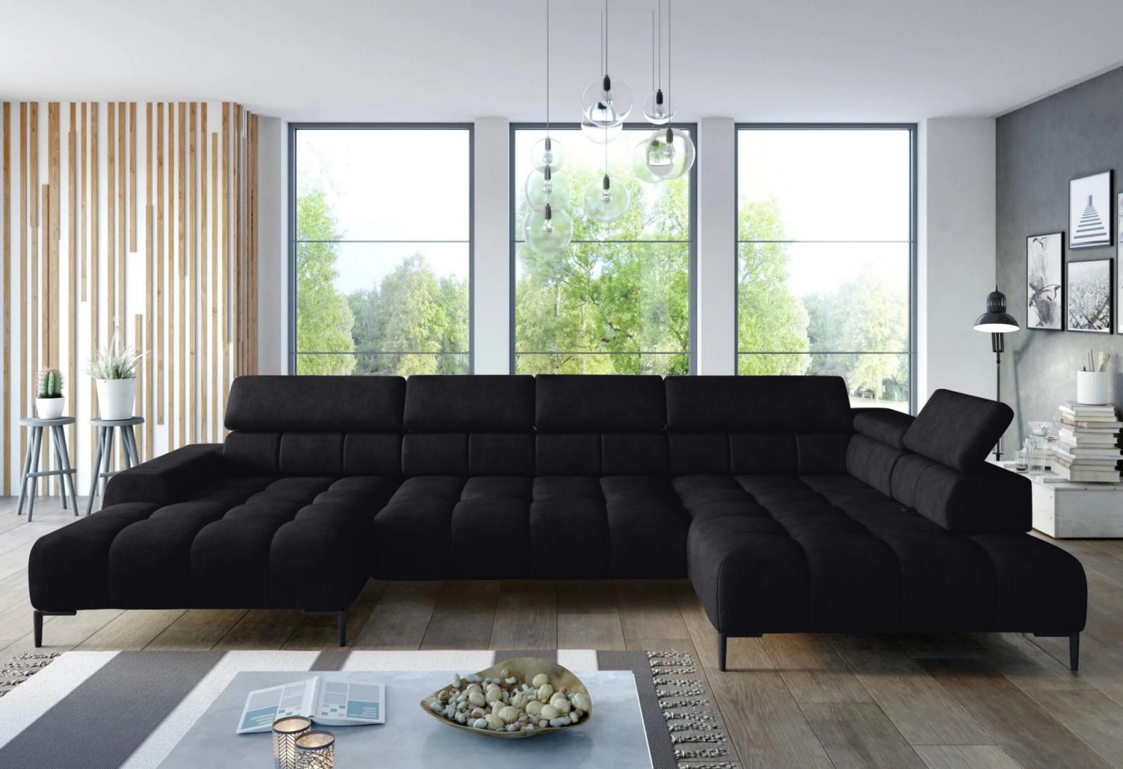 Plaza XL w czarnej tkaninie Solar 99 - prawostronny