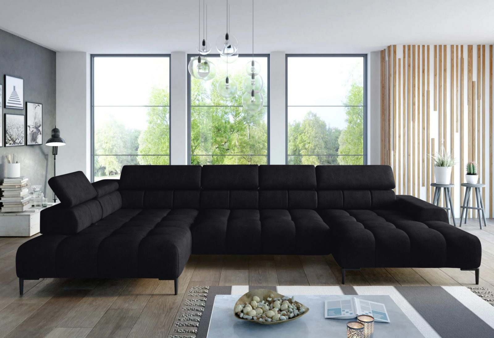 Plaza Xl lewostronny narożnik w czarnej tkaninie Solar 99