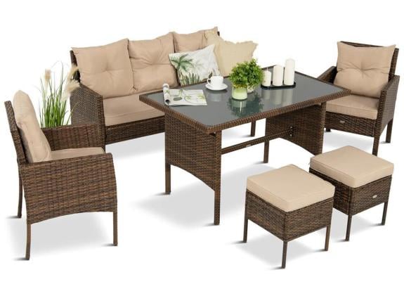 Nábytok z technoratanu s vysokým stolom 120 cm a pohovkou Torino Dining Carmel