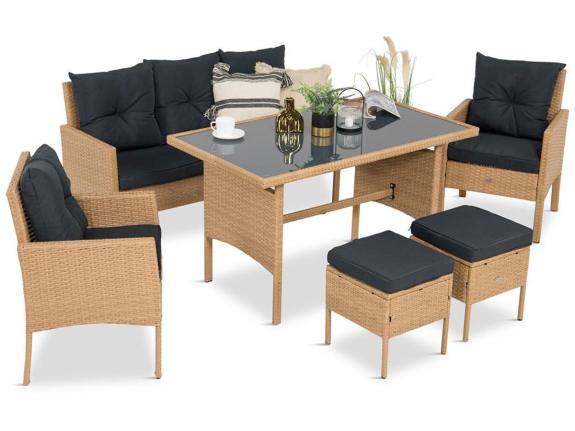 Set mobilier gradina Torino , pentru 7 persoane, ratan, Bej