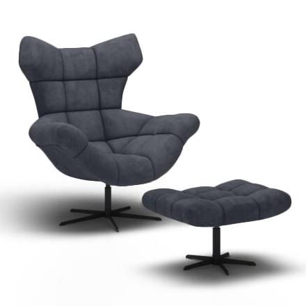 Sensi pikowany fotel z podnóżkiem w tkaninie Solar 96