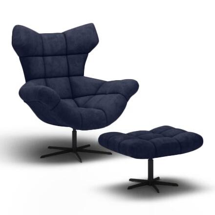 Sensi pikowany fotel z podnóżkiem w kolorze granatowym Solar 79