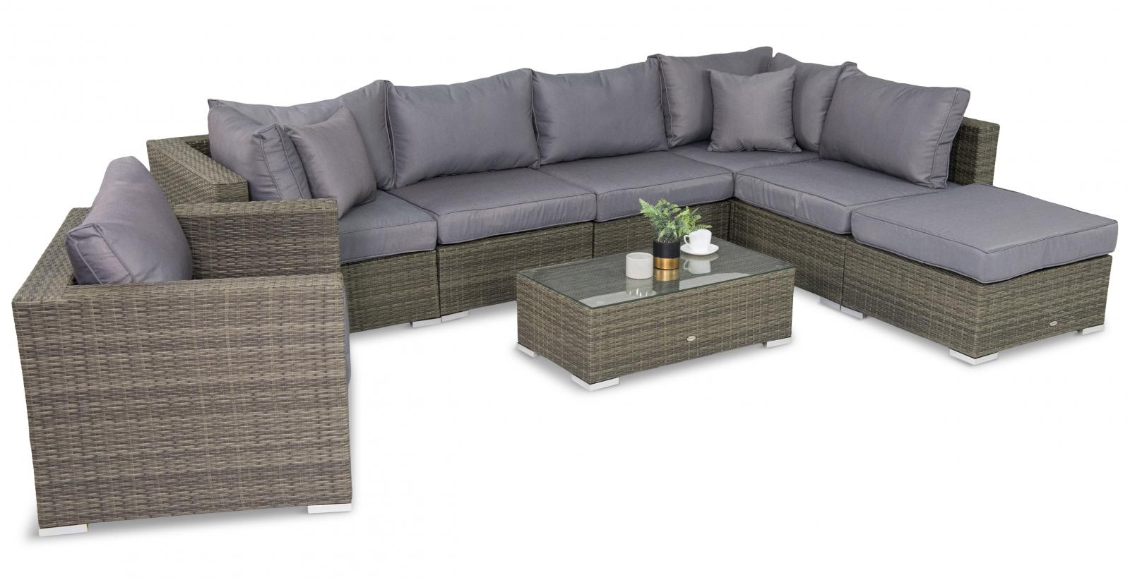 meble ogrodowe wypoczynkowe z szarego technorattanu