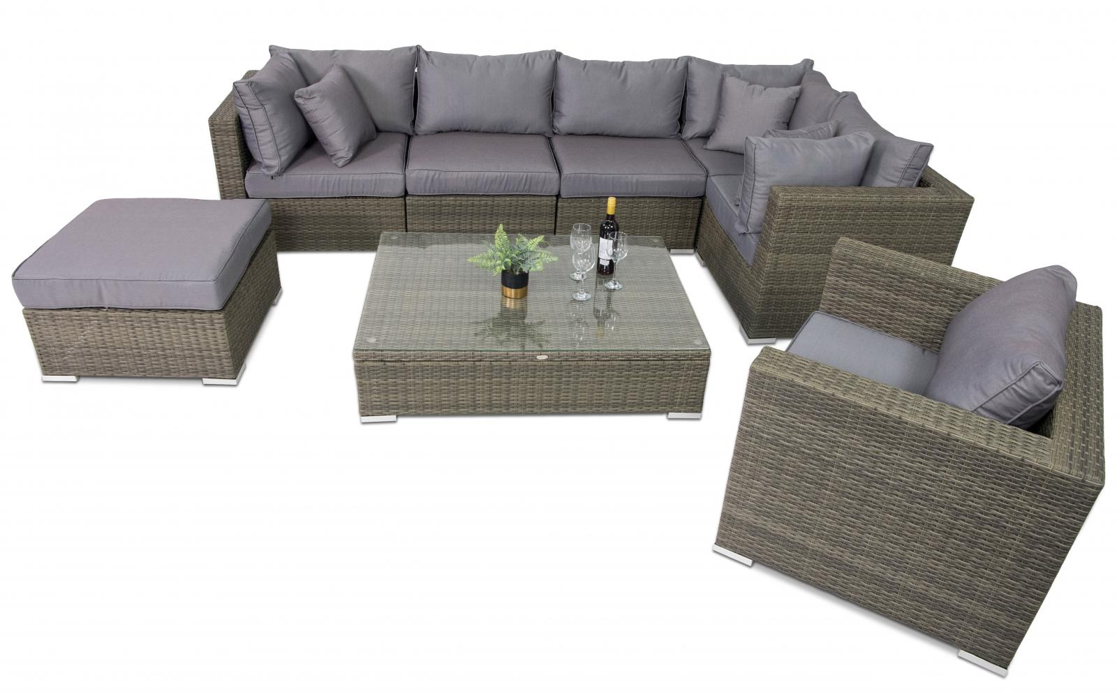 Duży nowoczesny zestaw wypoczynkowy z technorattanu Nilamito IX