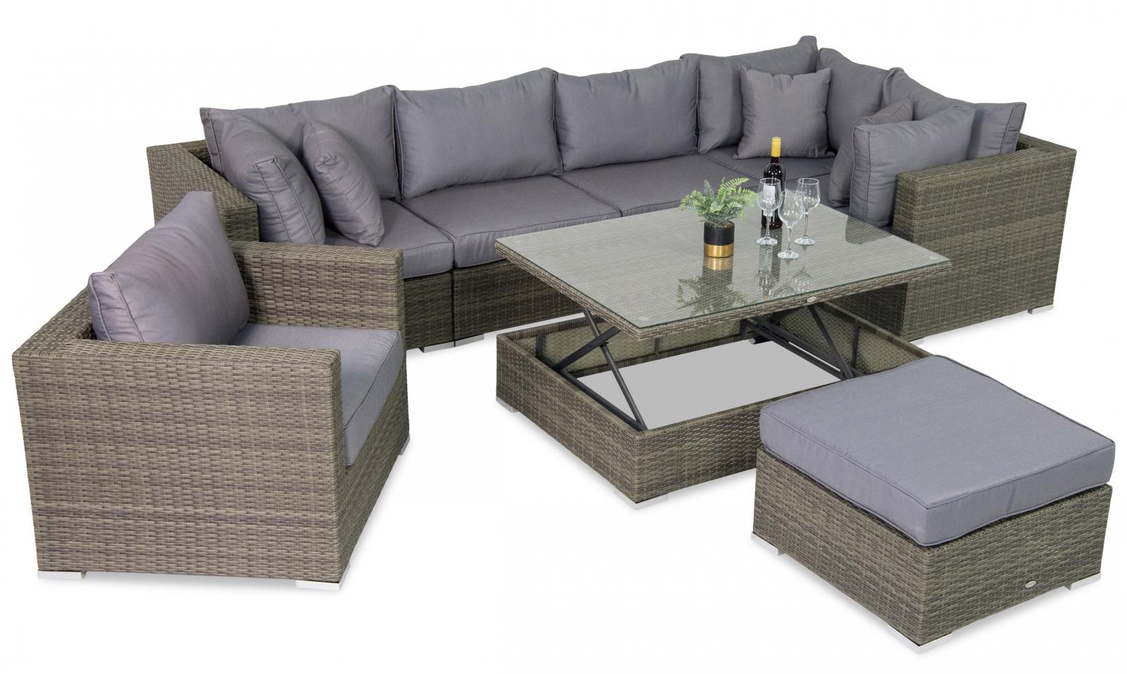 Duży nowoczesny zestaw wypoczynkowy z technorattanu Nilamito IX Melange Grey + stolik podnoszony