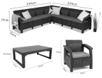 Set mobilier gradina/terasa Relly VIII cu 3 fotolii, coltar 7 locuri + masuta, perne incluse, gri - grafit - wymiary