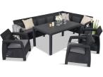 Set mobilier gradina/terasa Rellme VIII cu 3 fotolii, coltar 7 locuri + masa 160x95cm, perne incluse, gri - grafit