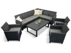 Set terasa / mobilier gradina, coltar 6 locuri, 3 fotolii, perne incluse, masa dreptunghiulara, plastic, Nedler VI gri 