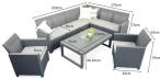 Set terasa / mobilier gradina, coltar 6 locuri, 3 fotolii, perne incluse, masa dreptunghiulara, plastic, Nedler VI gri  - wymiary