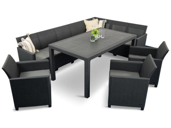 Set mobilier gradina Nedler VIII 3 fotolii, cu coltar, pentru 10 persoane, plastic, gri