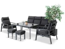 Aluminiowy zestaw ogrodowy z wysokim stołem, sofą 202cm, fotelami i pufami Renalo Dining Grafitowy