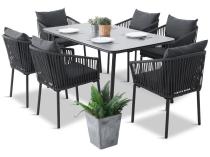 Grafitowe nowoczesne meble ogrodowe jadalniane stół + 6 krzeseł Rope Style Kostto Dining