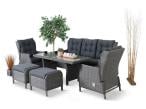 Szare meble technorattanowe na taras z regulowanymi fotelami Laritto Dining + pufy - Grey