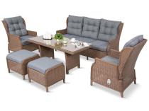 Brązowy zestaw technorattanowy tarasowy Laritto Dining + pufy - Brown