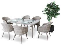 Meble ogrodowe technorattan 6 krzeseł i stół Cioso Dining 6+1 - Creme