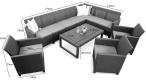 Zestaw ogrodowy dla 10 osób z narożnikiem 172 x 222cm, stolikiem podnoszonym i trzema fotelami - grafitowy
