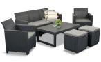 Grafitowy zestaw mebli na taras 7 miejsc - sofa, 2 fotele, 2 pufy i stół podnoszony K3L