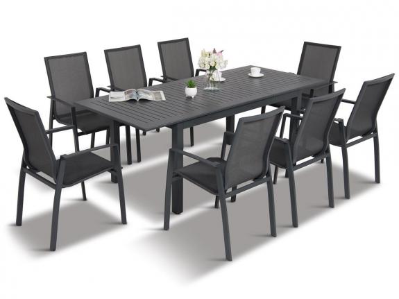 Set zahradního nábytku s rozkládacím stolem 150-210 cm + 8 židlí Azuro Antracite