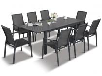 Aluminiowy zestaw mebli ogrodowych z rozkładanym stołem 150-210cm + 8 krzeseł Azuro Antracite