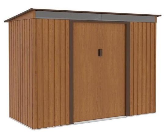 Hnědá kovová kůlna na nářadí Kaggen 261x121- Dřevo