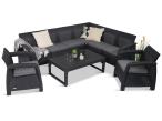 Set mobilier gradina/terasa Relly VI cu 2 fotolii, coltar 6 locuri + masuta, perne incluse, gri - grafit