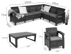 Set mobilier gradina/terasa Relly VI cu 2 fotolii, coltar 6 locuri + masuta, perne incluse, gri - grafit - wymiary