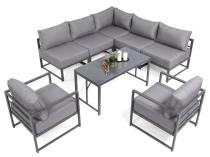Mały modułowy narożnik na taras z wysokim stołem 120x60cm i fotelami Trapeno 4 moduły