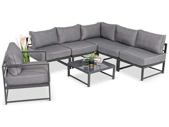 Mobilier de grădină modular de tip colțar cu masă și fotoliu Trapeno 5 module