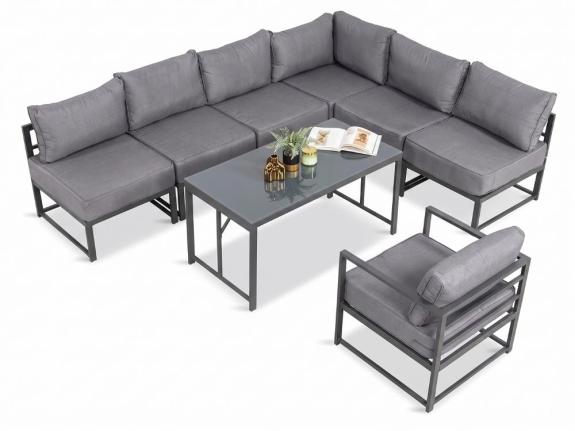 Mobilier de grădină modular grafit cu masă înaltă și fotoliu Trapeno 6 module