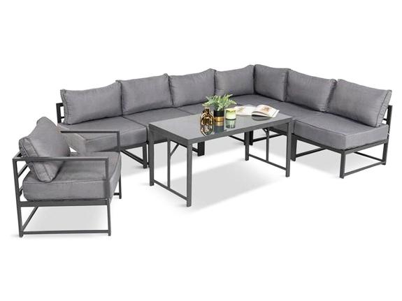 Mobilier de grădină modular grafit cu masă înaltă și fotoliu Trapeno 6 module