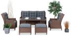 Brązowy zestaw technorattanowy tarasowy Laritto Dining + pufy - Brown