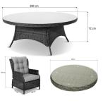 Komplet okrągły stół obiadowy 180cm + 8 foteli technorattan Laritto - Grey