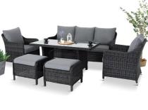 Grafitowe meble technorattanowe z sofą 180cm i wysokim stołem Novici Dining