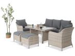Zestaw mebli technorattanowych z sofą 180cm, fotelami, pufami i wysokim stołem Novici Dining Creme