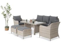 Zestaw mebli technorattanowych z sofą 180cm, fotelami, pufami i wysokim stołem Novici Dining Creme