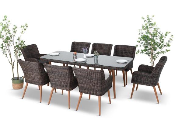 Zahradní ratanová sestava jídelní set Tonito 220cm 1+8 - hnědá
