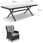 Meble obiadowe na taras - stół 220cm z nogą X + 8 foteli Laritto - Antracyt