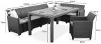 Zestaw tarasowy z dużym narożnikiem 172 x 222cm, stołem obiadowym i trzema fotelami - grafitowy