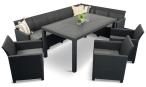 Zestaw tarasowy z dużym narożnikiem 172 x 222cm, stołem obiadowym i trzema fotelami - grafitowy