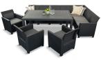 Zestaw tarasowy z dużym narożnikiem 172 x 222cm, stołem obiadowym i trzema fotelami - grafitowy