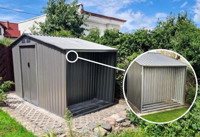 metalowa szopa ogrodowa z drewutnią